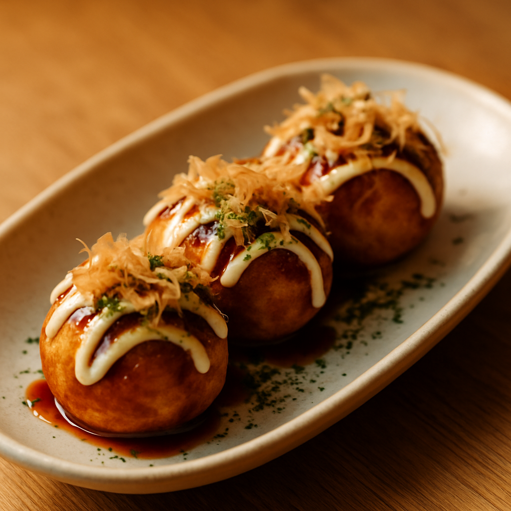 Takoyaki · 3 Oktopusbällchen bei Ramen Tatsumi-Tei